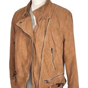 We The Free People Fenix Faux Leather Moto Jacket Camel Brown Women’s Medium